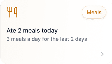 LiLo Health meals tracking card showing today’s meal count and recent eating patterns for caregiver monitoring.