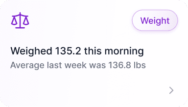 LiLo Health weight tracking card showing today’s weight and weekly average for caregiver insights.
